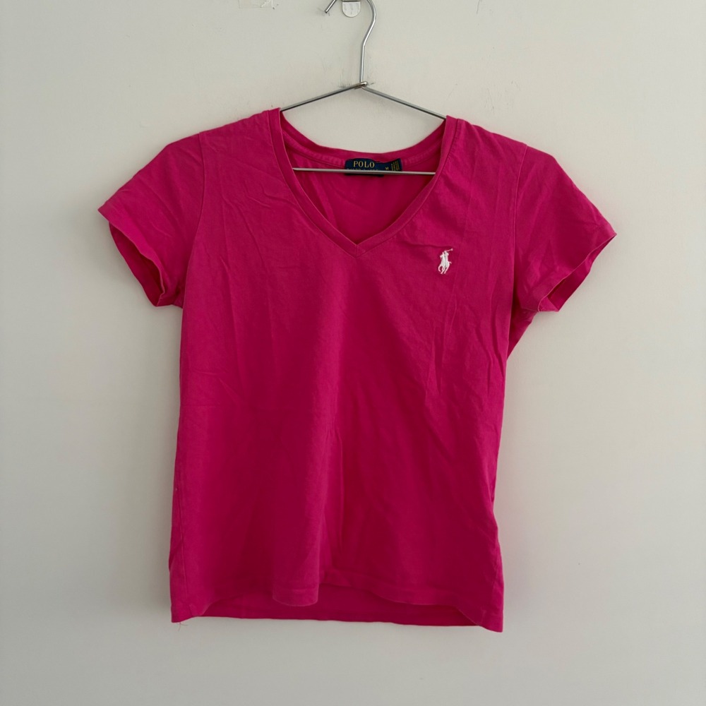 Polo Ralph Lauren Womens Pink V-Neck Short Sleeve T-Shirt Medium